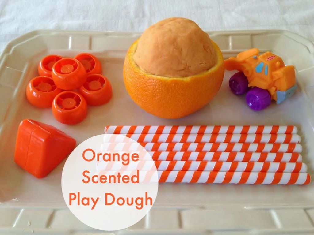 Orange scented natural play dough, homemade, all natural, sensory play Montessori inspired, www.naturalbeachliving.com