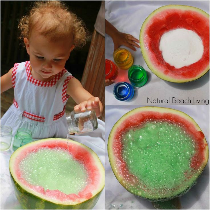 Watermelon fizzy sensory science, perfect summer fun, Easy, a couple household ingredients, kids activities that rock! Sensory Play at Natural Beach Living