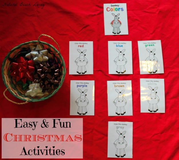 christmas Christmas activities for toddlers and preschoolers, color matching, animal matching, fine motor skills, shapes, alphabet, math and more www.naturalbeachliving.com