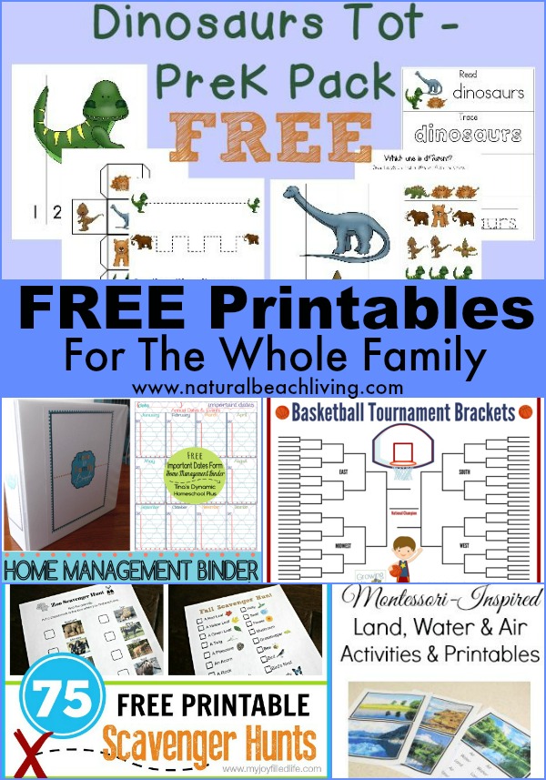 Free printables for the whole family, toddler, preschool, management binder, Mom, Montessori, scavenger hunts, kids activities www.naturalbeachliving.com