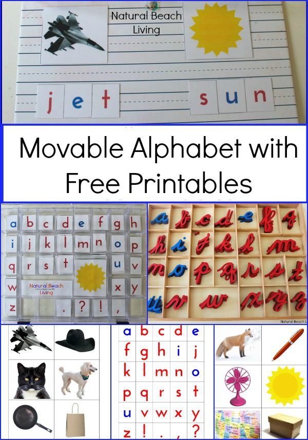 Montessori Movable Alphabet, Language Arts, Preschool, Toddler, Montessori Materials, Kids activities, Free Printables, phonics www.naturalbeachliving.com