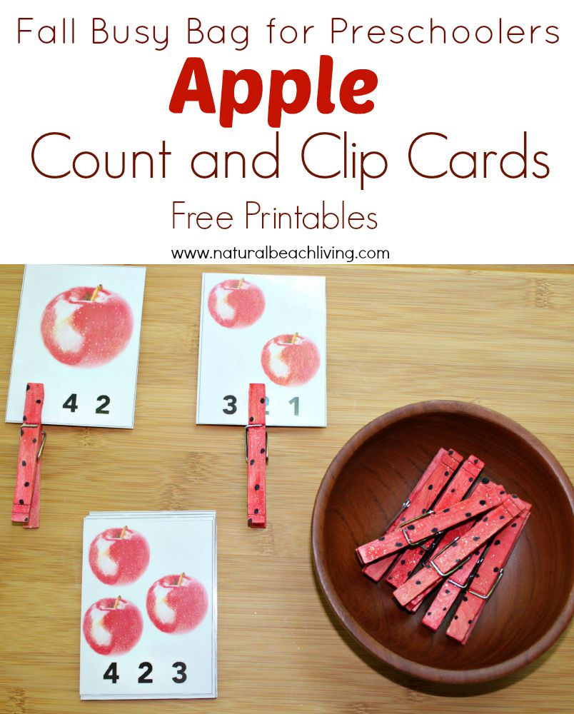These Apple Count and Clip Cards are the Perfect Fall Busy Bag for preschoolers, Free Printables, Fall Activities, Fall Themes for preschool and more.