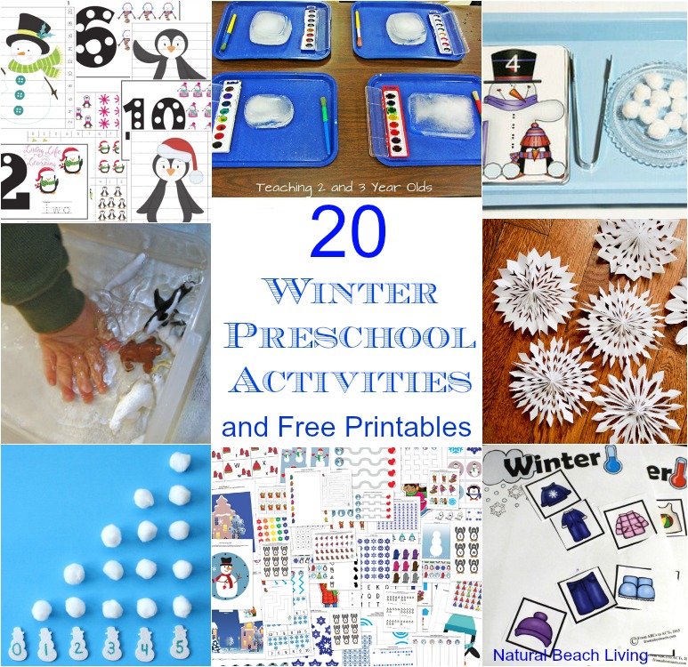 20+ Winter Preschool activities, and printables. Perfect for weekly or monthly themed learning or unit studies. Preschool book lists, preschool activities, art, and crafts. Winter preschool themes include literacy, math, STEM ideas and more. #preschool