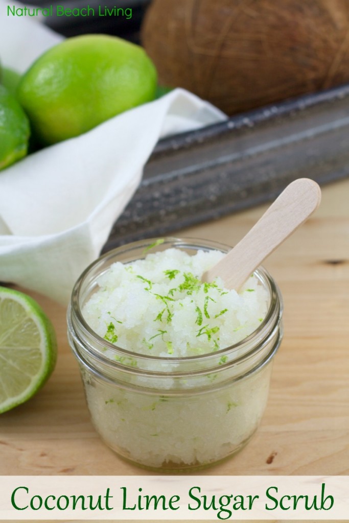 The Most Amazing Coconut Lime Sugar Scrub. All Natural, Easy to make and smells so good, just like you are at the beach.Your skin will be soft & smooth, your body refreshed!