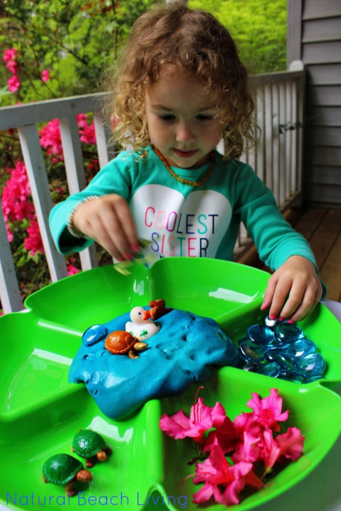 Pond Inspired Homemade Slime, Perfect DIY Sensory Play, Great Pond Theme Activity for a Pond Unit Study, Easy to Make and Fun to Play with. 