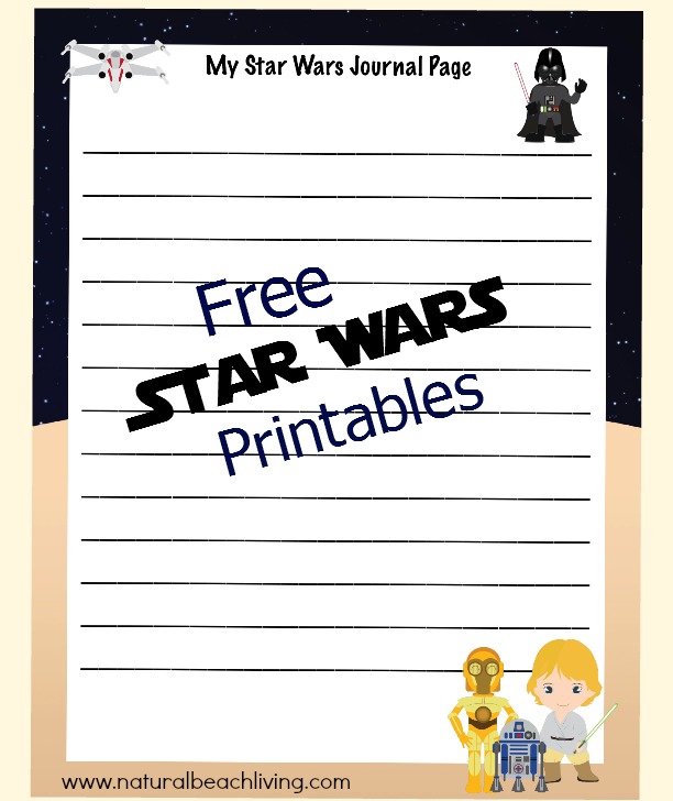 Star Wars Printables Writing Page perfect for kids journaling and handwriting. Kids will love these fun Star Wars ideas plus Free Printables are perfect too 