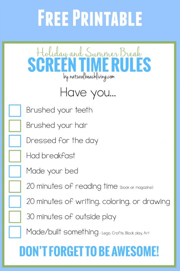 Holiday and Summer Rules for Screen Time, Free Printable, Manage screen time for kids, Setting Screen Time Limits, Get Kids interested in fun activities. 