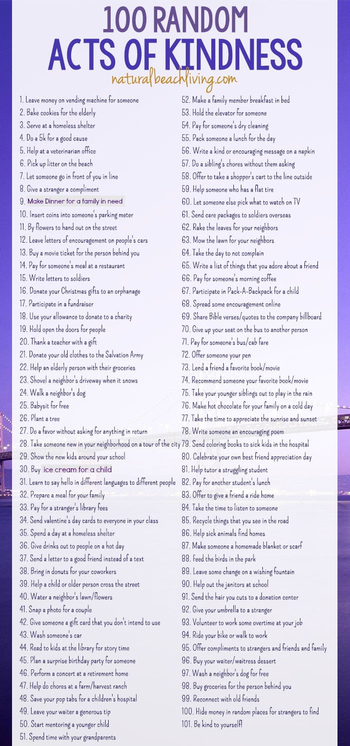100 Random Acts of Kindness Ideas and printable