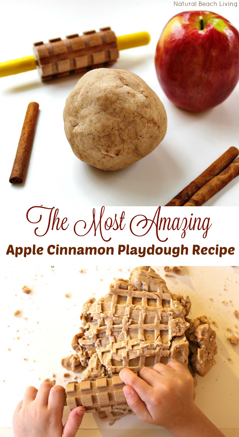 Fall is in the air and that means apple pie season! Easy apple pie sensory play dough. This quick and easy no cook playdough recipe is scented with apple pie spice and makes a perfect fall playdough idea. THE BEST Natural Apple Pie Playdough, This homemade apple pie dough is perfect for sensory play. It's a great way to celebrate autumn! 