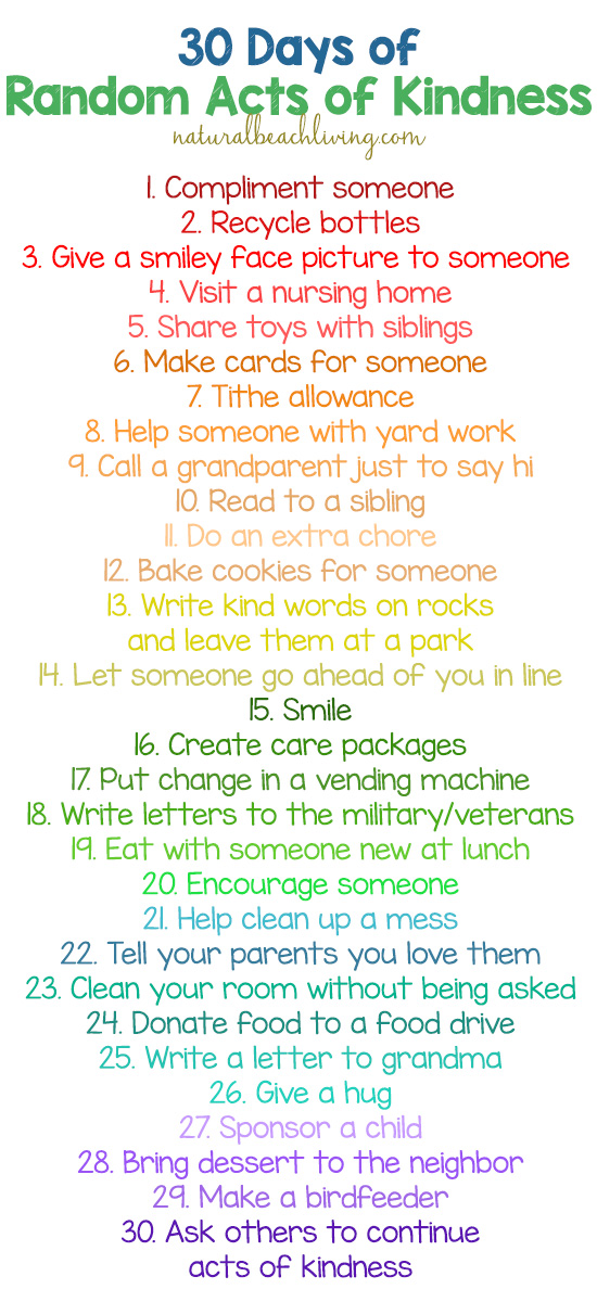 30 Days Of Random Acts Of Kindness Ideas For Kids Natural Beach Living 30 Days Of Random Acts Of Kindness Ideas For Kids Natural Beach Living
