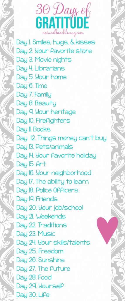 30 Days Daily Gratitude List Printable, Being Thankful, Mindfulness, Kindness, Developing an attitude of Gratitude are best ways to bring peace to your life 