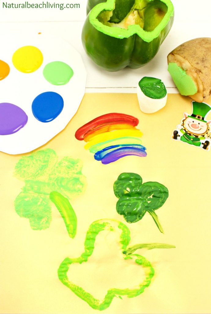 Preschool St. Patrick's Day Crafts with Shamrock Stamping and rainbow crafts with marshmallows,  St. Patrick's Day crafts for kids, St. Patrick's Day Preschool Crafts, I hope your children love these Shamrock Stamping Ideas perfect for preschool and toddler St. Patrick's Day Crafts
