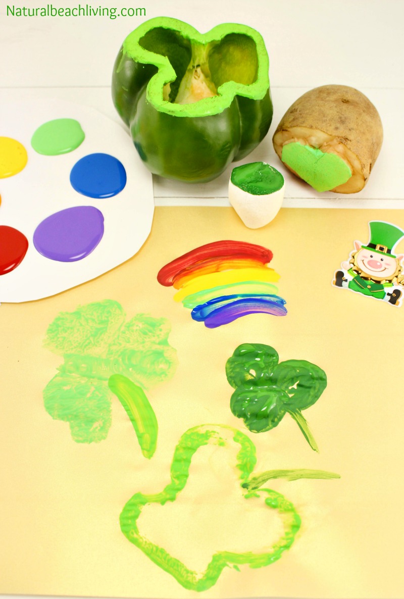 Preschool St. Patrick's Day Crafts with Shamrock Stamping and rainbow crafts with marshmallows,  St. Patrick's Day crafts for kids, St. Patrick's Day Preschool Crafts, I hope your children love these Shamrock Stamping Ideas perfect for preschool and toddler St. Patrick's Day Crafts