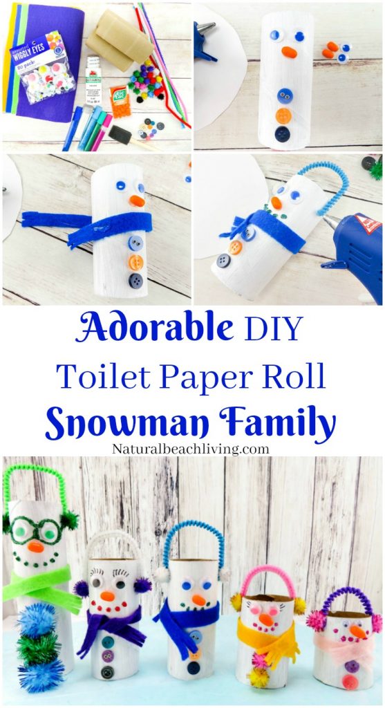 This is the cutest Snowman Family craft, add this Easy Toilet Paper Roll Snowman Craft for Kids that are perfect for Winter, Christmas Craft, Snowman theme, or easy holiday craft idea on a budget