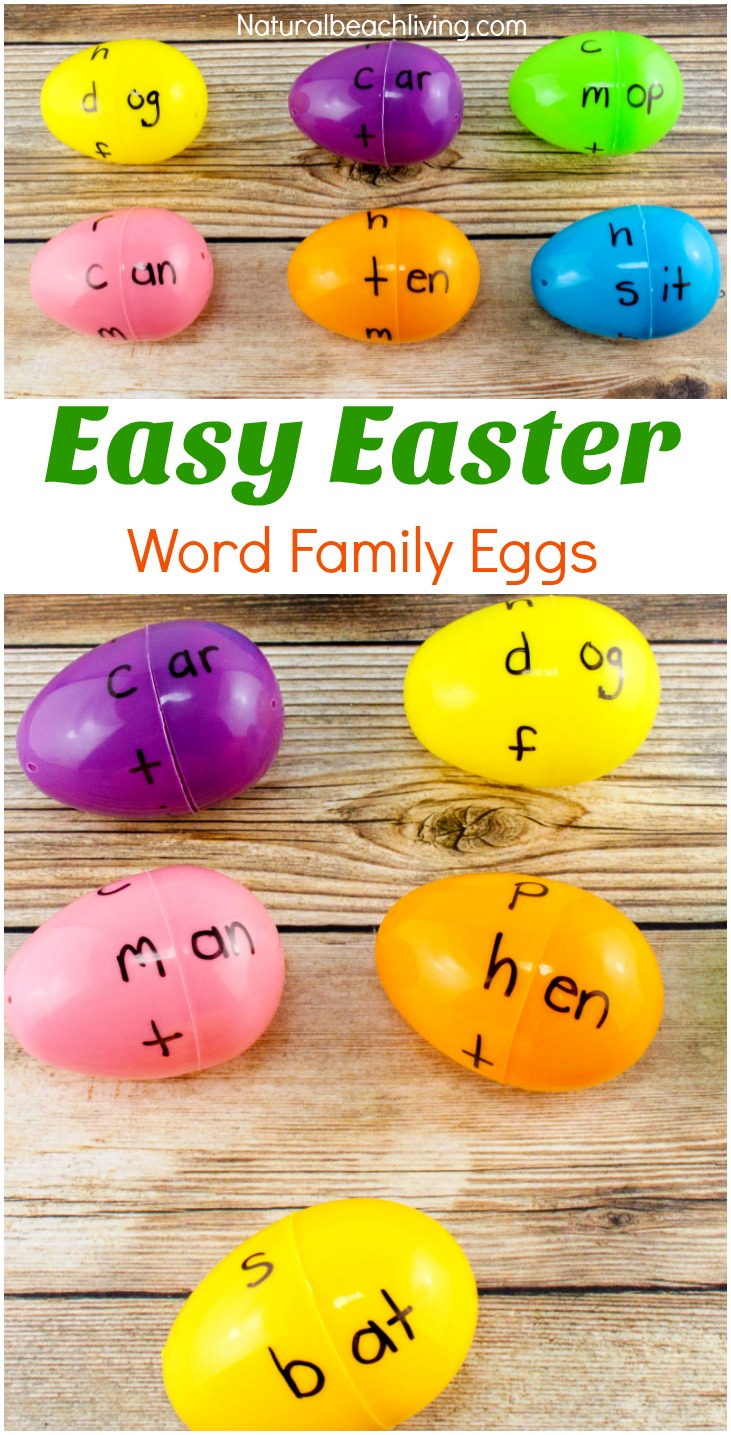 Kids love learning with Easter Eggs for a fun Kindergarten Easter Activity. Easter Word Family Activities for Kindergarten, Word Family Eggs, DIY word family activities, This is a Great Literacy Activity for Preschool and Kindergarten. Add this to your Preschool or Kindergarten Centers or learning trays for Spring 