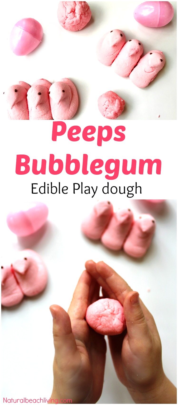 Edible Bubblegum Peeps Play Dough Recipe is so cool, cross between soft play dough and putty this yummy sensory play is just like real gum, Fun Easter idea 