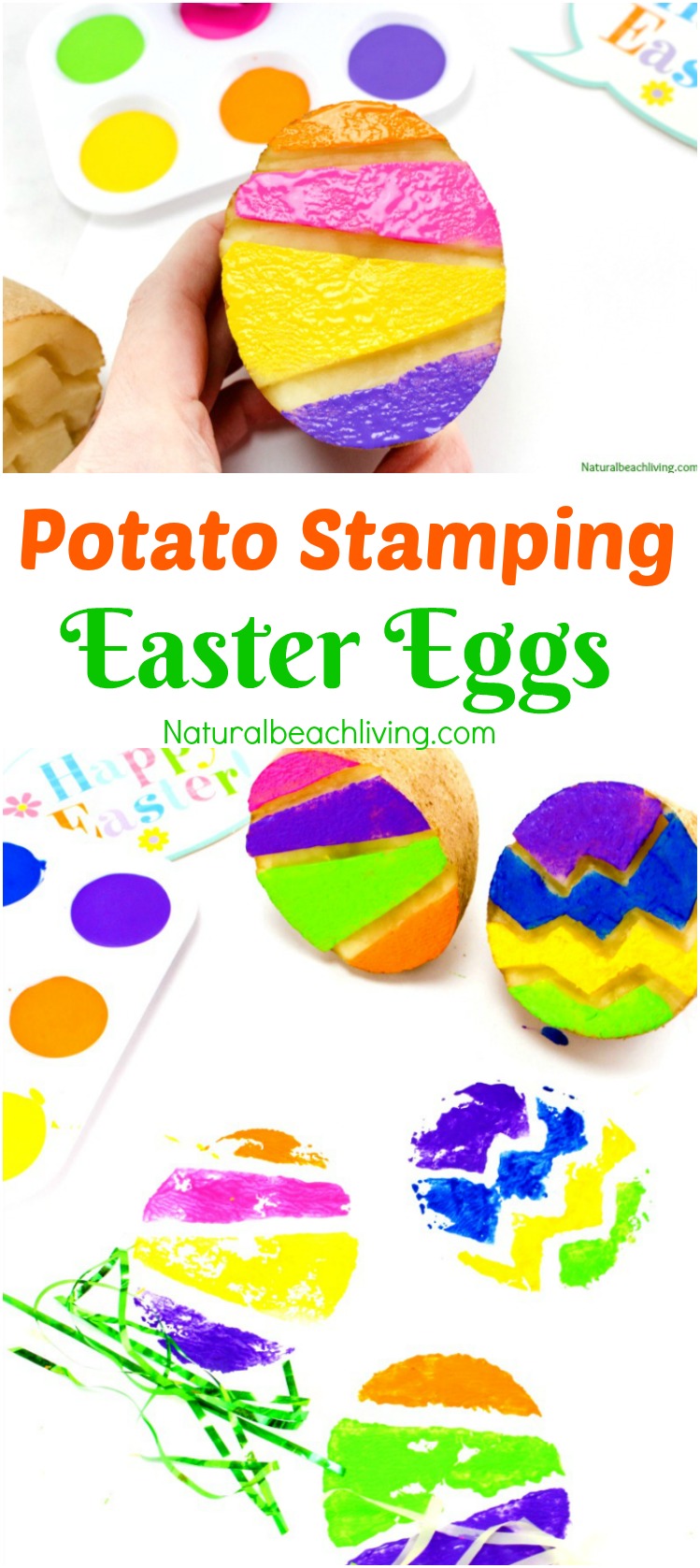 The Best Easter Egg Potato Stamp Ideas for Kids, Great Easter Craft, Potato Stamping, Art for preschoolers and Spring Activities for Kids, We Love Painting 