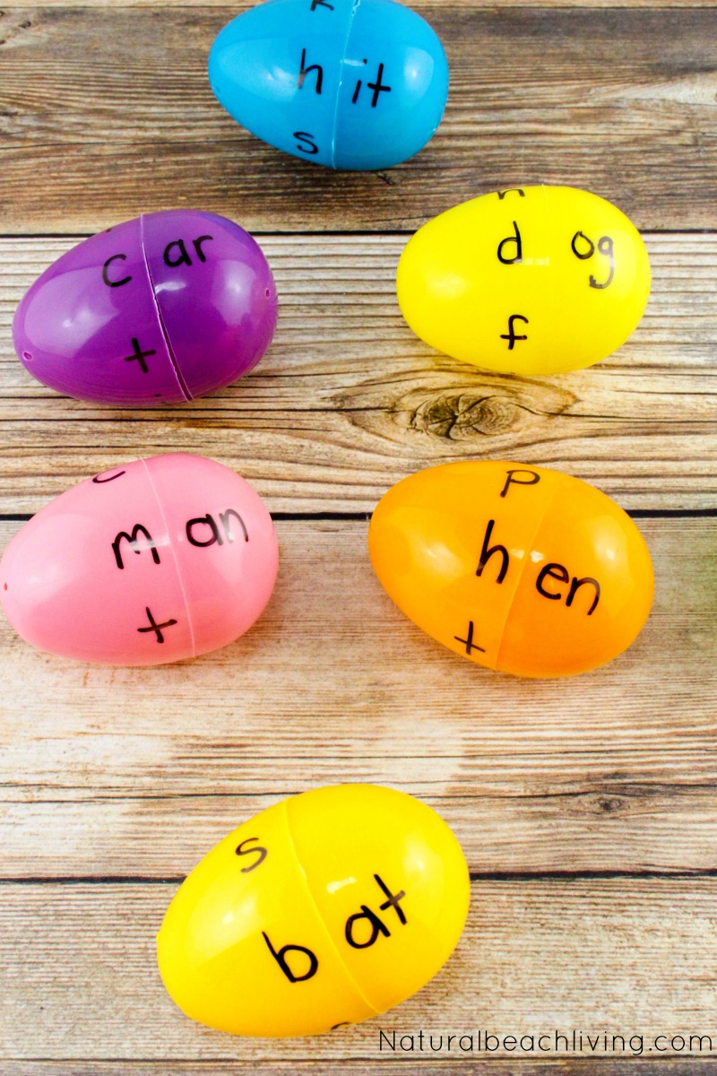 Kids love learning with Easter Eggs for a fun Kindergarten Easter Activity. Easter Word Family Activities for Kindergarten, Word Family Eggs, DIY word family activities, This is a Great Literacy Activity for Preschool and Kindergarten. Add this to your Preschool or Kindergarten Centers or learning trays for Spring 
