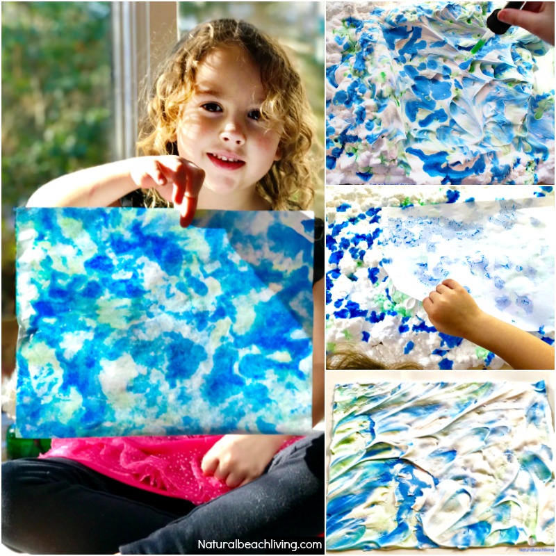 Earth Day Art Activities, Shaving Cream Marbled Paper, a perfect process art for preschoolers and kindergarten, Easy Earth Day Crafts for kids