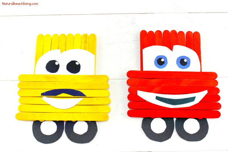 Disney Pixar Cars Popsicle Stick Crafts for kids, Great Craft idea for kids, Lightning McQueen Crafts, Luigi, Cars Party Idea, A Perfect Disney Fan Activity