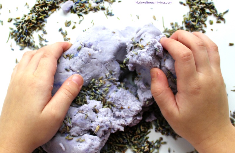 The Most Amazing Natural Lavender Kids Play Dough Recipe, Calming playdough, no-cook playdough recipe, How to make the best playdough, Homemade dough 