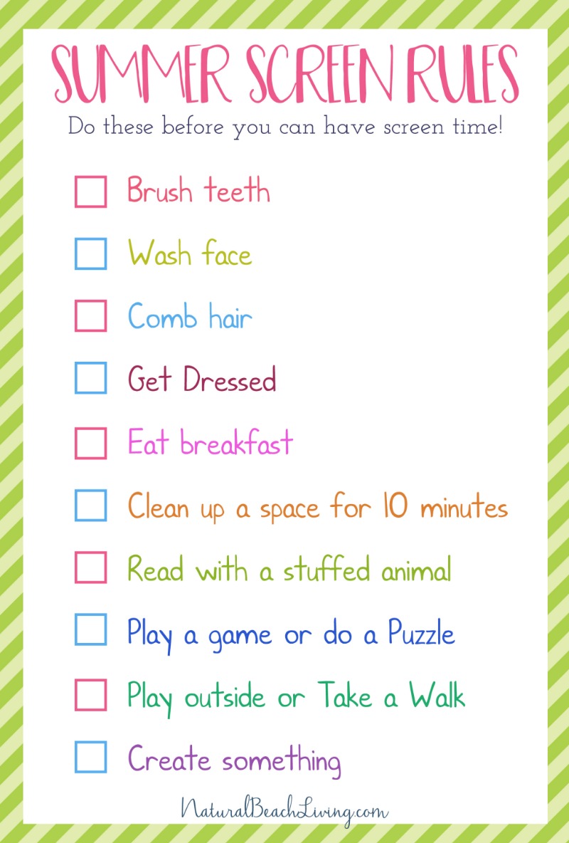 The Perfect Summer Rules for Kids, Screen Free Time, Parenting ideas for a screen free summer, summer activities for kids, TV Free Summer, Free Printables 