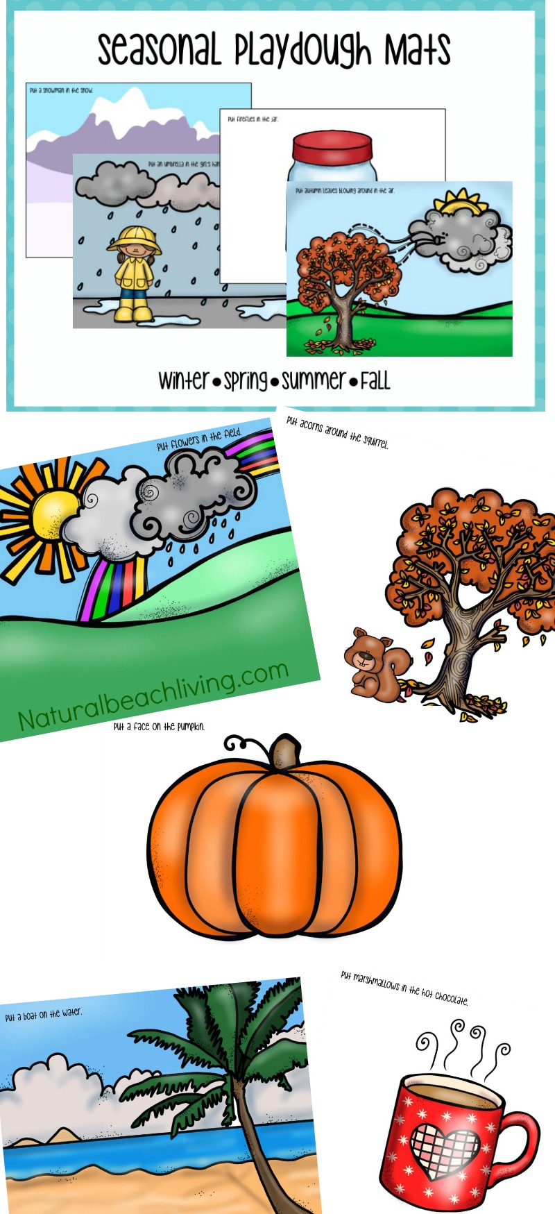 20 Four Seasons Printable Playdough Mats, Fun hands on activities for toddlers, preschoolers, and Kindergarten. Seasons Playdough Mats for Kids and The Best Homemade Playdough Recipes