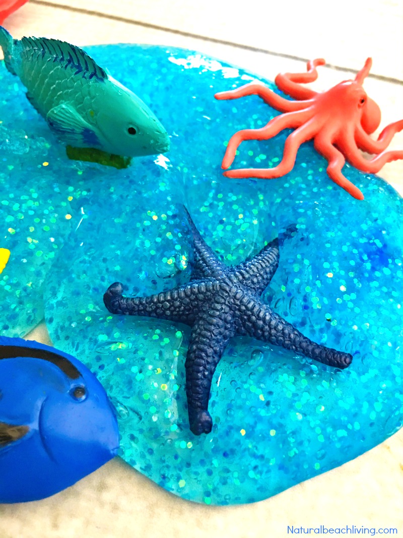 Ocean Theme Recipe for Slime, Jiggly Slime, Under the Sea Theme Activities, How to Make Slime, Perfect Glittery Slime Recipe for Kids, Ocean Activities