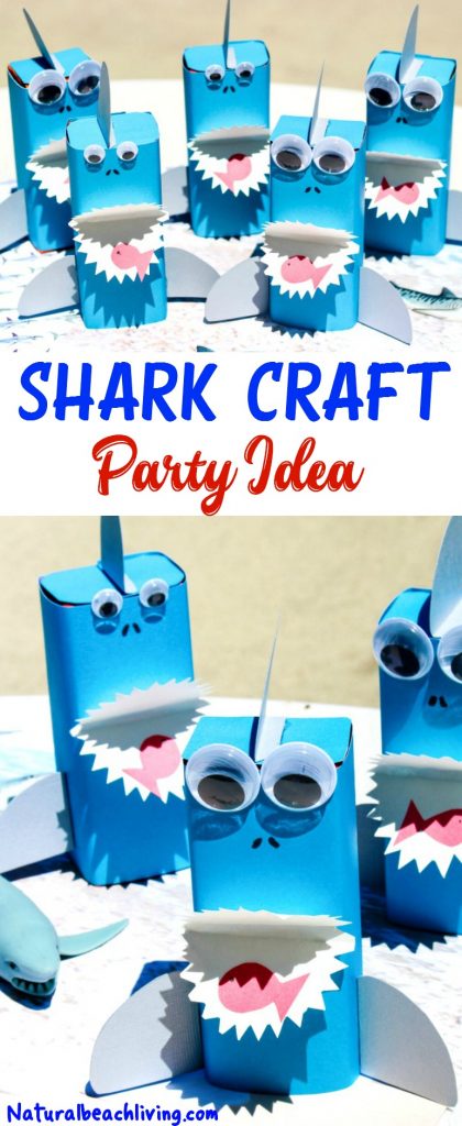 This is such a Fun Shark Craft and it's a Perfect Under the Sea Party Idea, all you need is a box, construction paper, and googly eyes. This Shark craft for kids makes a great Shark Week Idea
