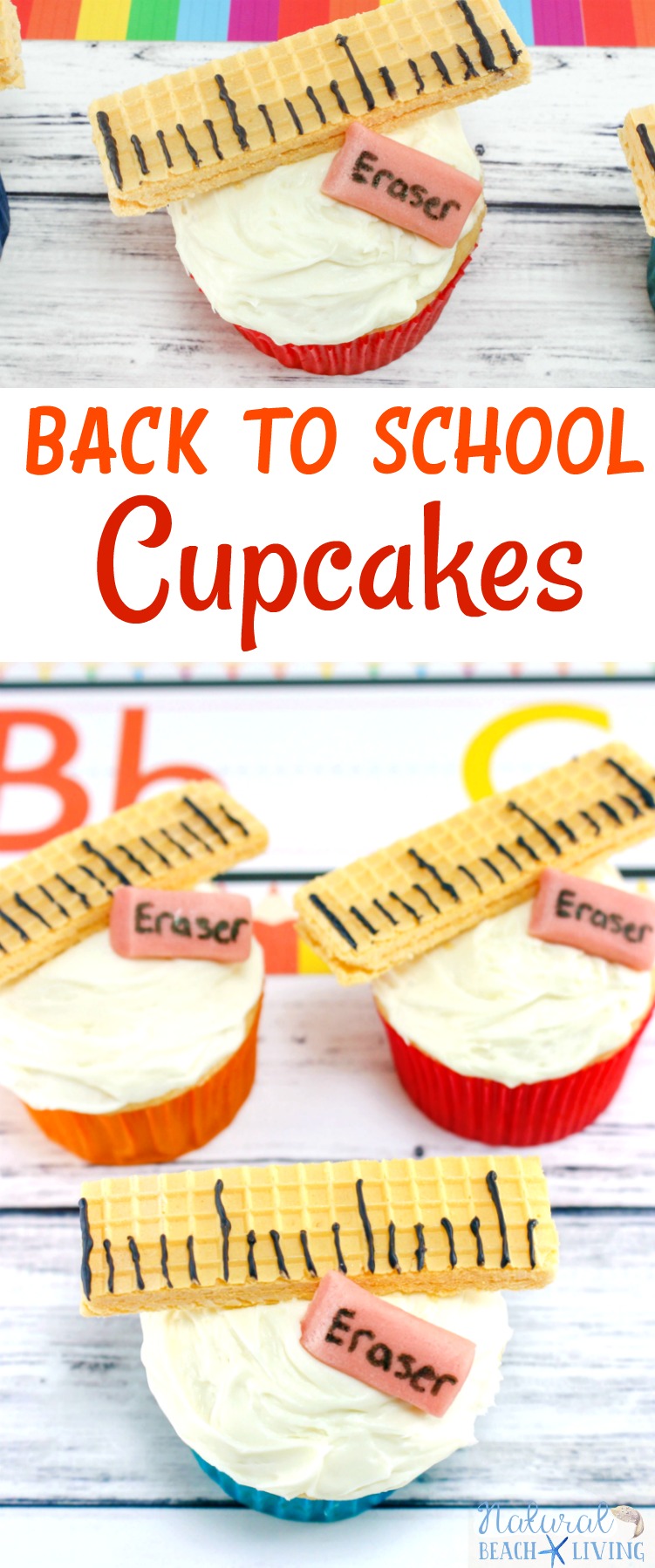Back to School Cupcakes, School Ruler and Eraser Cupcakes, Back to school food ideas, Back to school party ideas, Back to School Food Party, School Cupcakes