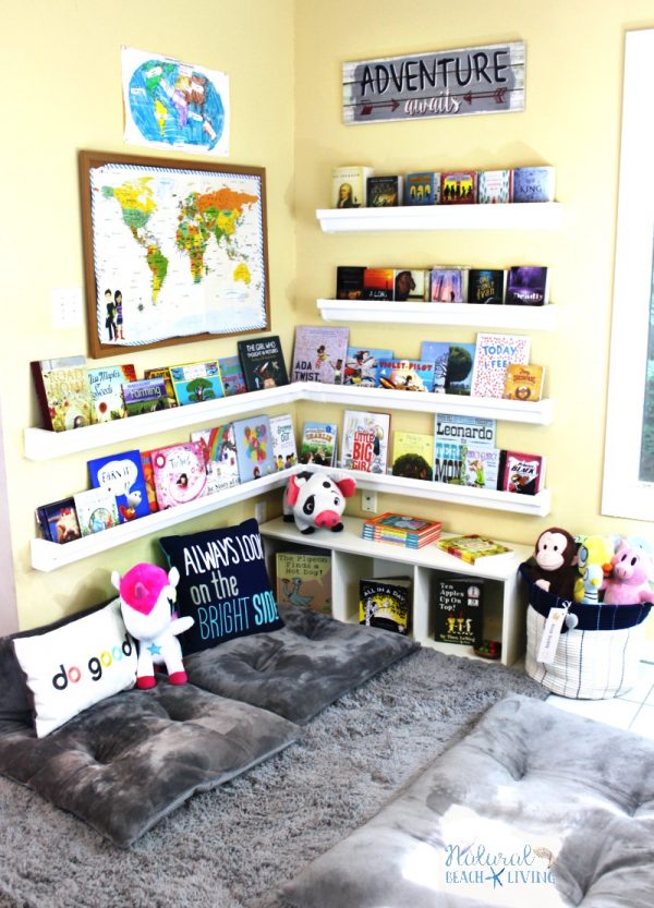 How to Set Up a Reading Nook Kids Love - Plus DIY Rain Gutter Bookshelf ...