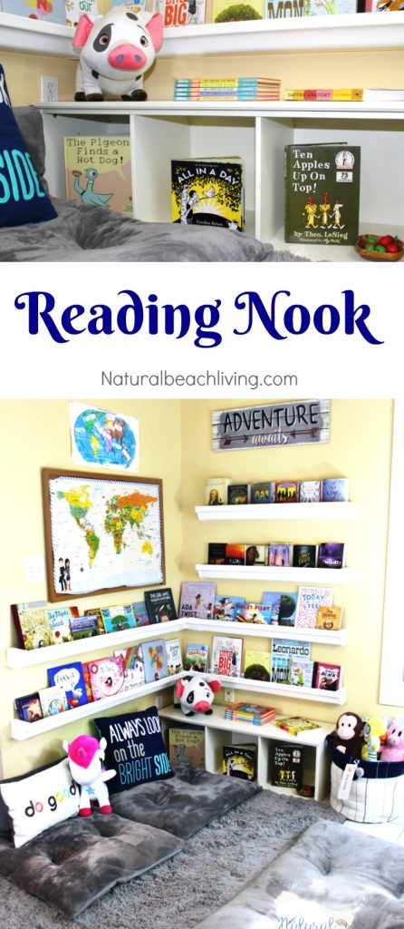 How to Set Up a Reading Nook Kids Love , DIY Rain Gutter Bookshelf, reading areas, Books for Kids