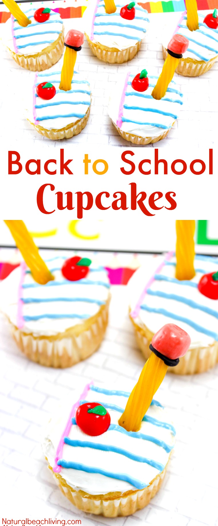 Back to School Cupcakes, These School Party Cupcakes are perfect for Back to School Party ideas or School Party Food, Take these for Bake Sale Cupcakes because they are easy cupcakes to make and a fun School Supplies Dessert for Kids, Yum!