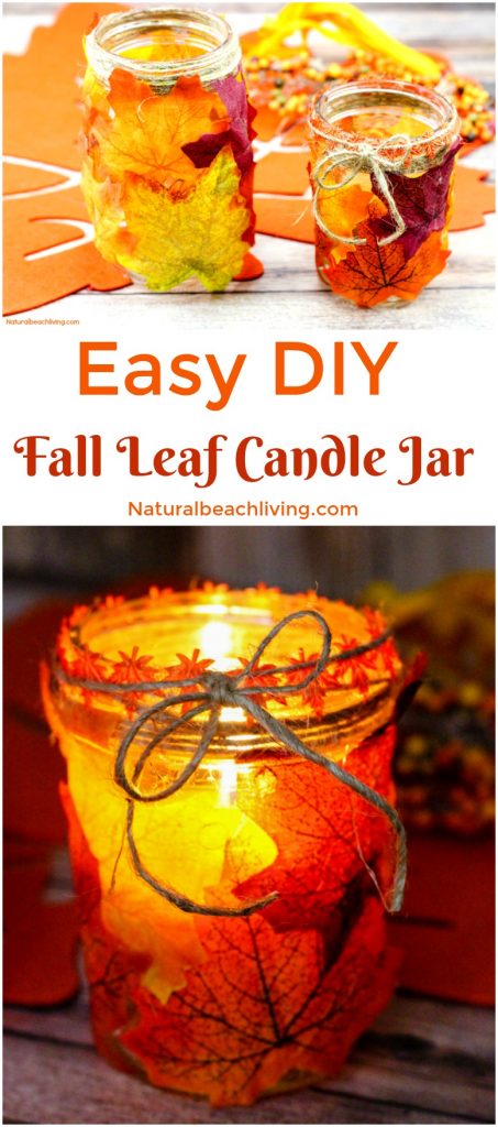 How to Make Easy Fall Leaf Candle Mason Jar Crafts, Easy DIY Fall Candle Jar, Fall Crafts for Kids, Fall Crafts for Adults, DIY Fall decor,Fun Leaves Crafts