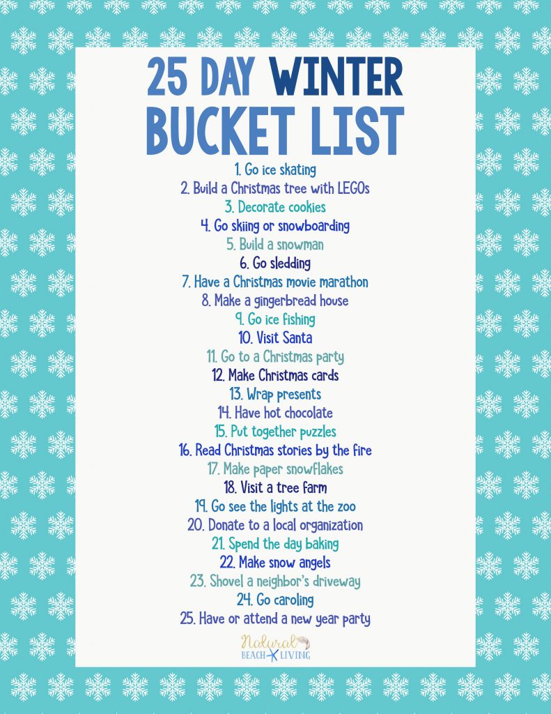 25 Day Winter Bucket List Ideas, This Winter Bucket List for families will give you ideas everyone can enjoy. There are indoor activities like making cookies and doing puzzles and outdoor activities like going ice skating or visiting a tree farm. Have fun this winter as you check off items on your winter bucket list. Best Winter Activities, Winter Break Bucket List, December Bucket List, Winter Activities for Kids