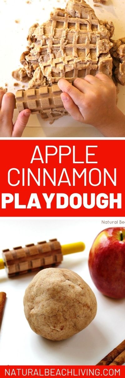 The Best No Cook Apple Cinnamon Playdough Recipe, The Most Amazing No Cook Apple Cinnamon Playdough Recipe, Sweet smelling and super soft homemade play dough, Fall playdough recipe and perfect sensory play for a preschool apple them. No Cook Apple Cinnamon Playdough recipe