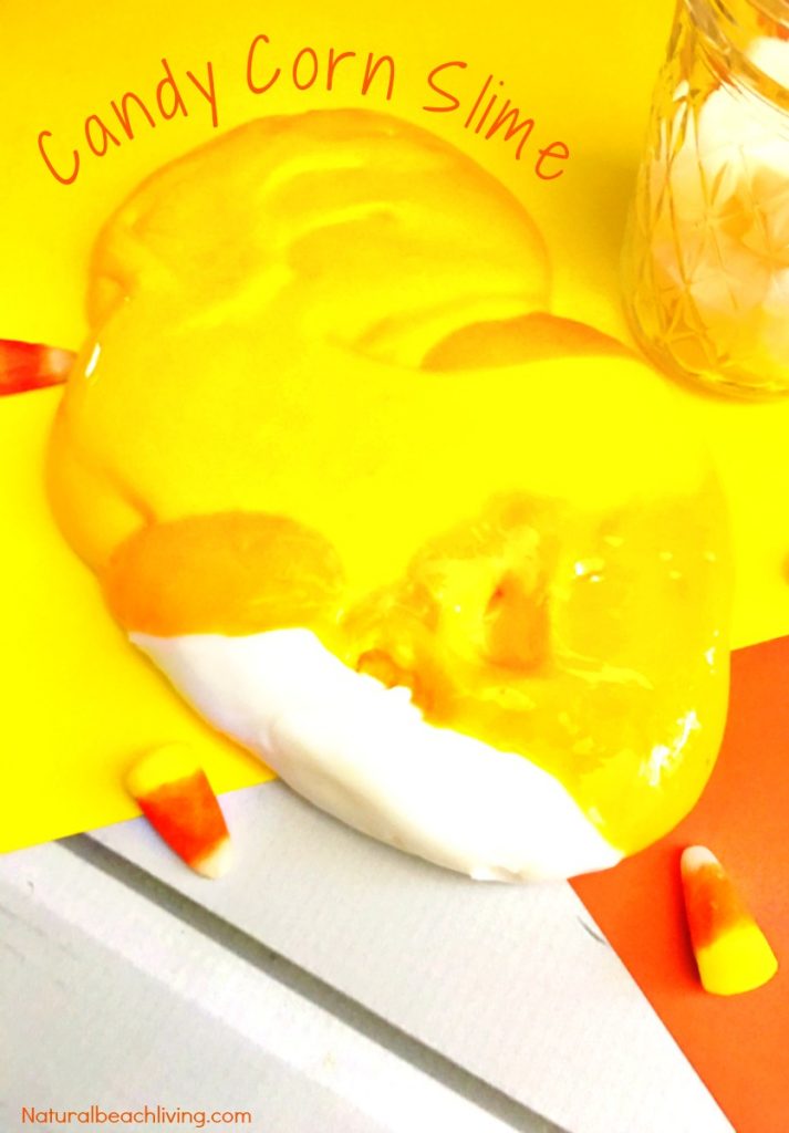 How to Make Candy Corn Slime Recipe, Jiggly Slime, Jiggly Slime Recipe, Borax Slime, Slime Recipe Easy, Halloween Slime Recipe, Homemade Slime Recipe for sensory play