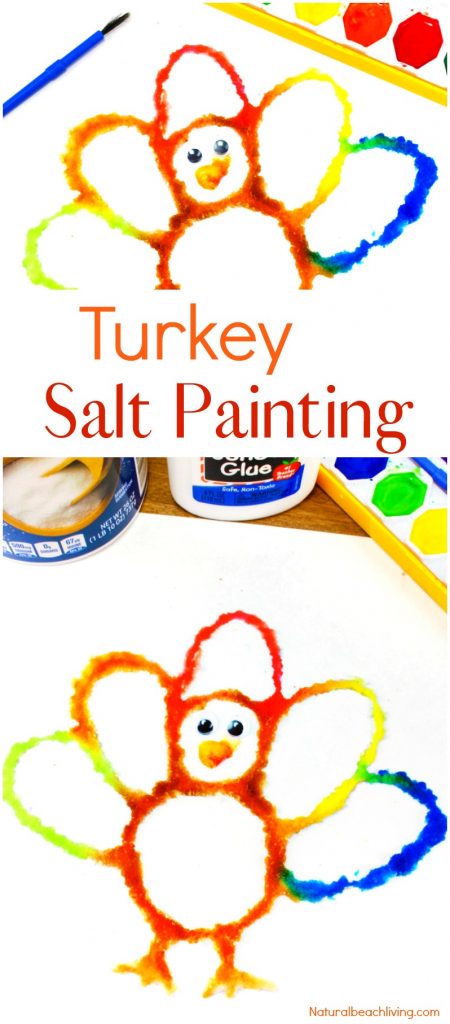 How to Make The Best Thanksgiving Turkey Salt Painting, Watercolor Salt Painting, Turkey Preschool Craft, Fun Fall Turkey craft kids love, Raised salt painting, process art #Thanksgivingcrafts #Turkey #Thanksgiving #Fallcraft #saltpainting #preschool