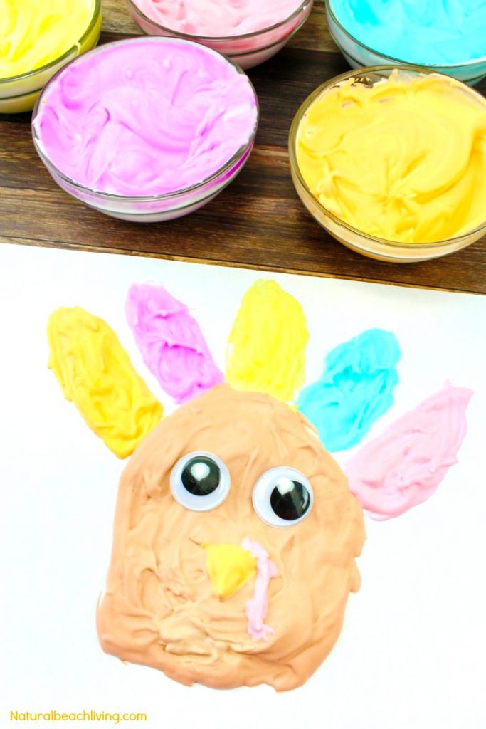 If you are looking for Easy Thanksgiving Crafts Kids will love making this easy to make puffy paint turkey is Perfect! Homemade puffy paint recipe, Thanksgiving preschool crafts, Turkey craft #Thanksgiving #preschoolcrafts 