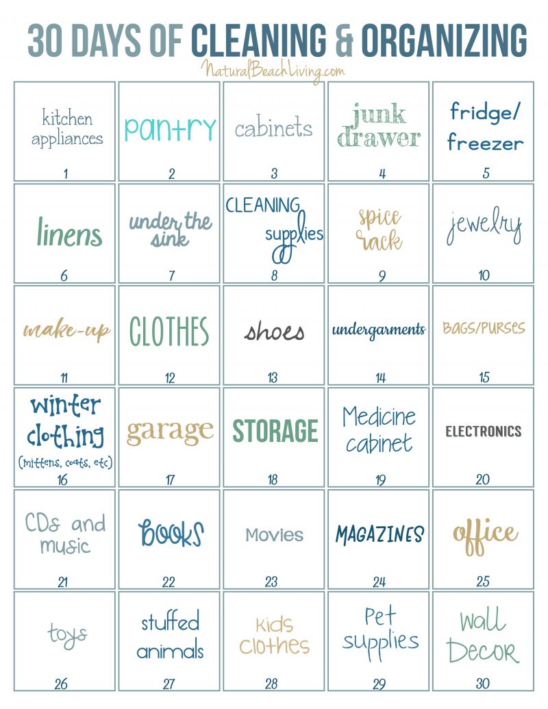 30 Days of Cleaning and Organizing Challenge – Printable Declutter Checklist
