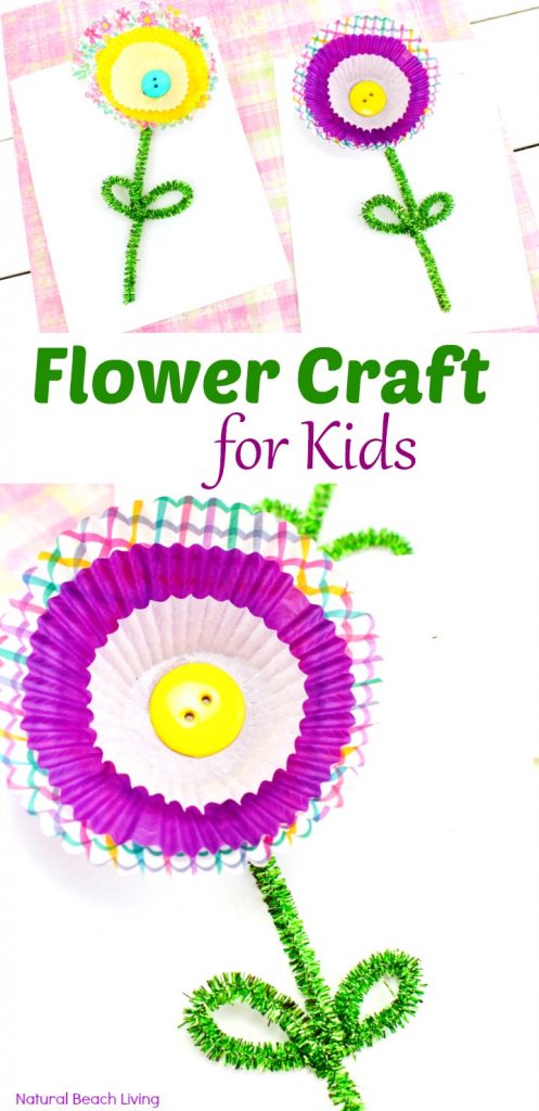 Cupcake Liner Flower Craft, Spring Flower Craft, Your kids will love making this flower craft, A lovely Mother's Day Craft idea for kids to make. spring craft, Flower Theme for preschoolers, Add this craft idea to any flower unit, Cupcake Liner Flowers, Paper Flower Craft, flower crafts for kids, Spring flower crafts for Preschoolers