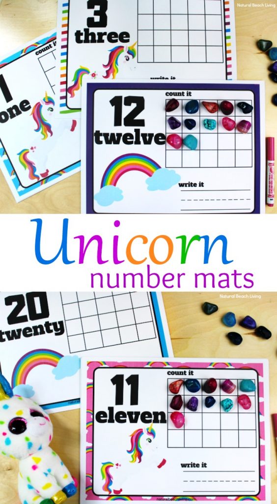 Unicorn Number Mats - Adorable Unicorn and Rainbow Free Playdough Number Mats 1-20, Unicorn Printable Number Mats are perfect for a Unicorn Theme, children will work on writing numbers, number sense, fine motor skills, and hands on activities for preschoolers and Kindergarten. Fun Unicorn Math activities for kids