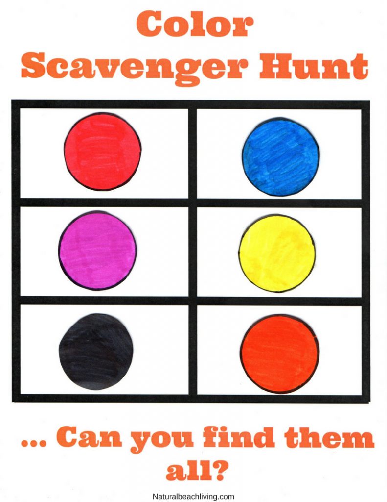 Color Scavenger Hunt for toddlers and preschoolers, This Color Scavenger Hunt Printable is perfect for indoor and outdoor color activities for Kids, Easy to do activity and the kids love matching colors, Take it outside for a Nature Color Scavenger Hunt