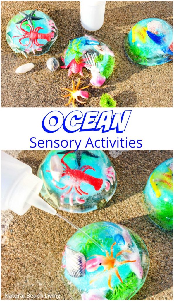 Ocean Theme Preschool, Ocean Theme Preschool Activities, Ocean Activities, Ocean Sensory Activities, Ocean Sensory Play, Frozen Ocean Sensory Bin, Ocean Themed Sensory Activities, Ocean Science for Toddlers and Preschoolers