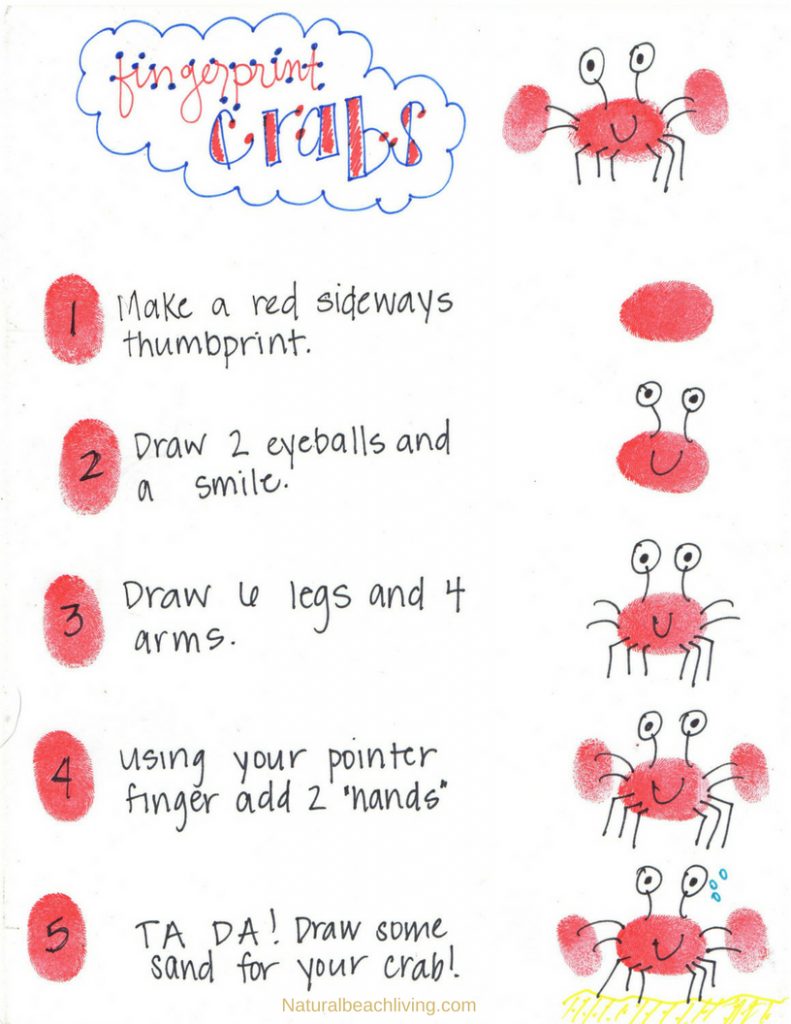 Thumbprint Ocean Animals, make Fingerprint Art Animals with your kids with a free printable tutorial to make it easy for you.  Easy to follow step by step directions. Add these Ocean Animal crafts to any ocean theme, These thumbprint animal pictures are adorable. fingerprint animals pictures, how to make fingerprint animals 