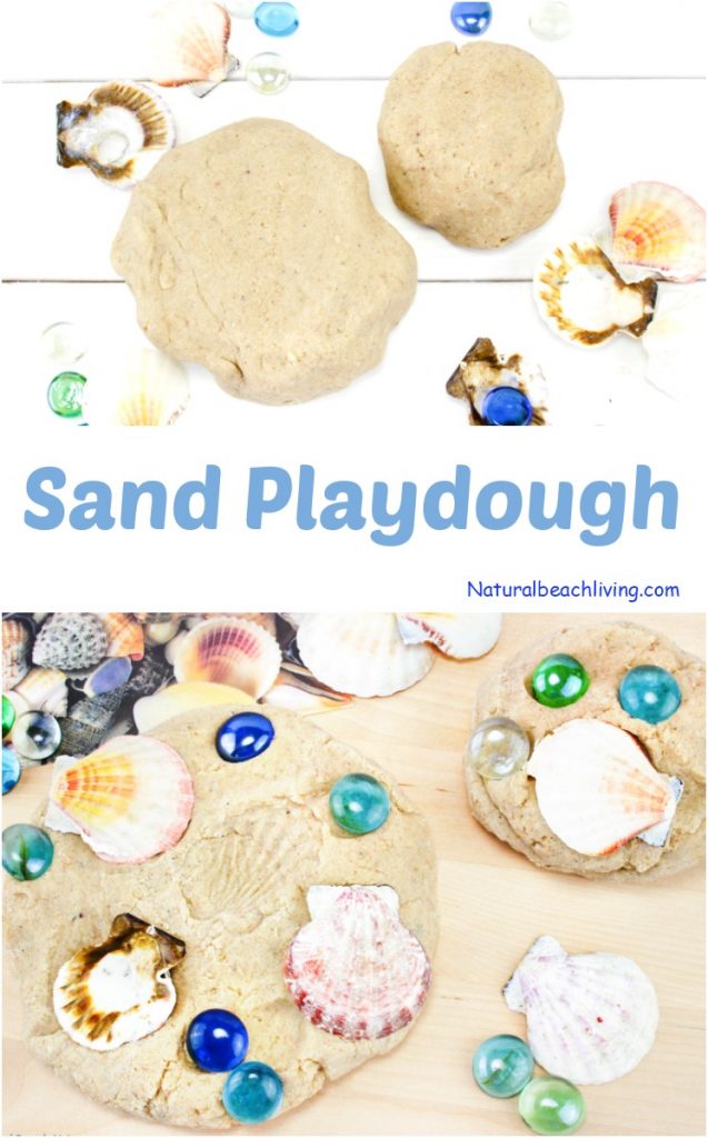 Kids love making imprints of the seashells on this sand playdough. Make DIY Sand Play dough for a perfect Beach Theme Playdough recipe, this Textured Playdough is fun sensory play and summer activity #sensoryplay #playdough #sandplaydough #preschool #toddlers #beachtheme Kids love making imprints of the seashells on this sand playdough. Make DIY Sand Play dough for a perfect Beach Theme Playdough recipe, this Textured Playdough is fun sensory play and summer activity