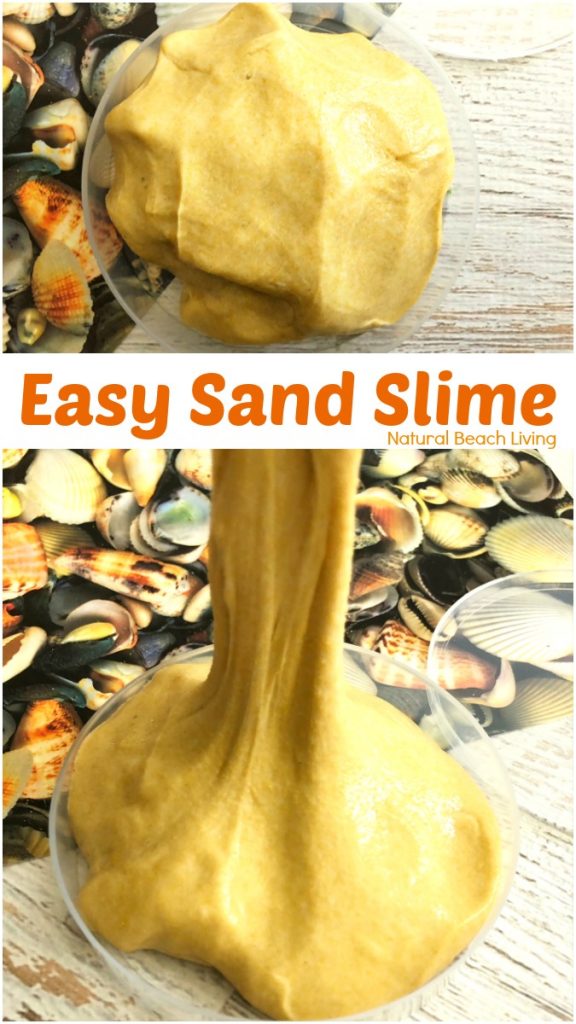 This Sand Slime is easy to make and kids love it, Homemade Sand Slime Recipe, How to Make Sand Slime, Sand Slime with Borax, Jiggly Slime Recipe for a Beach Theme, Ocean Theme or any summer theme activity, DIY Sand Slime for Summer Science