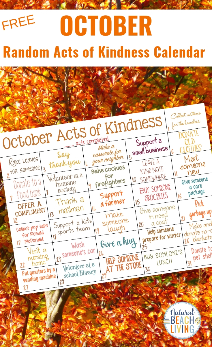 Random Acts of Kindness Calendar for October, This Fall Random Acts of Kindness Ideas Calendar is a fun and easy way to spread Kindness, A Perfect October acts of kindness calendar full of fun ideas inspired by the fall season. Find simple and creative Random Acts of Kindness