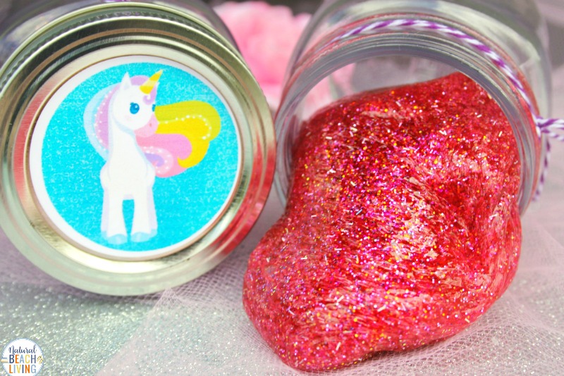 Slime Recipe with Contact Solution, Unicorn Glitter Slime with Free Printables, Your kids will love this easy Homemade Slime Recipe with contact solution, Make Clear Slime with Contact Solution for your kids, Unicorn Sensory Play and Unicorn Party Favors 