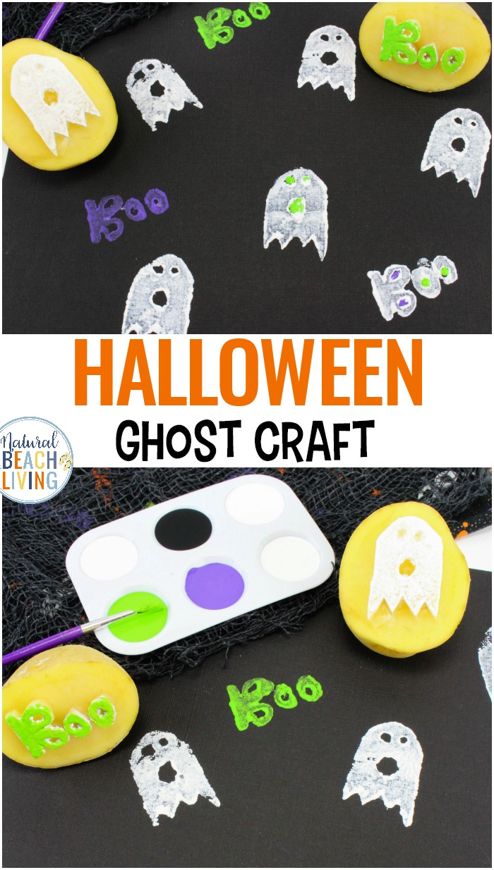 Ghost Potato Stamping craft is such a cute activity for a not so scary Halloween idea. Potato Stamping makes a perfect Halloween craft for toddlers and preschoolers. Halloween Crafts for Kids with a fun Ghost Craft